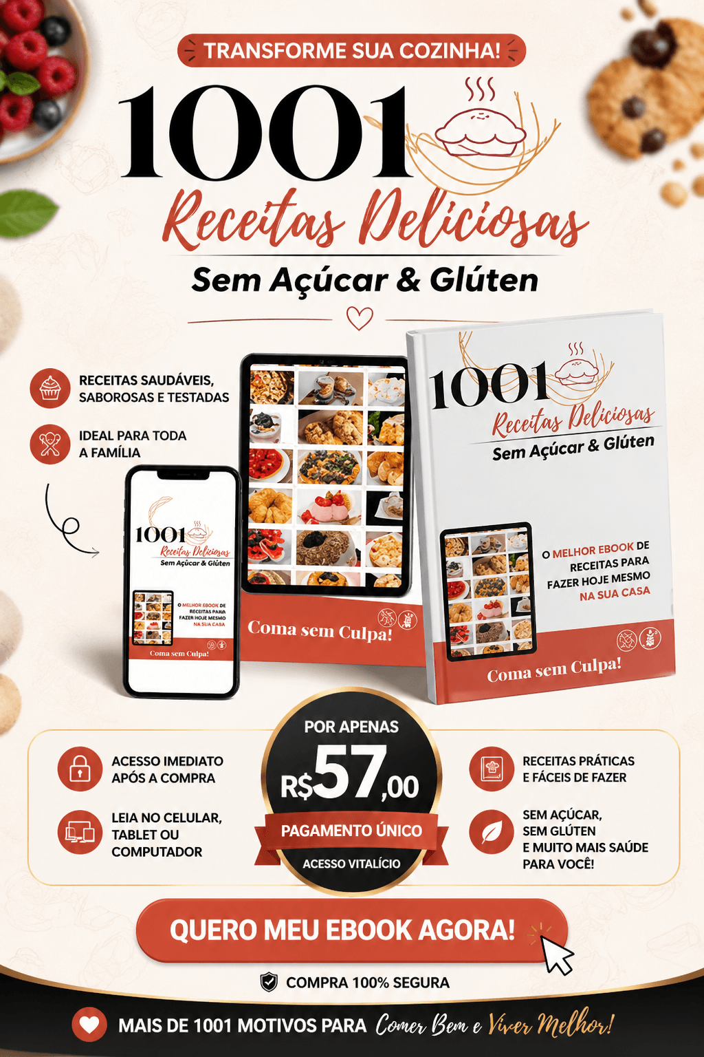 1001 Receitas Deliciosas Sem Açúcar e Glúten - Coma sem culpa, ebook por R$57