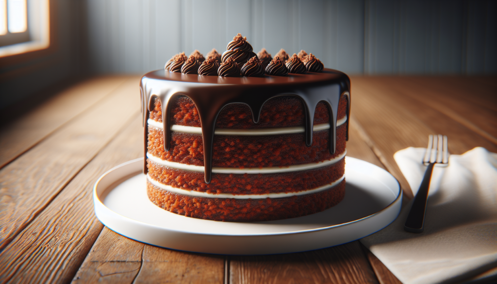 Bolo de cenoura fofinho pronto para servir com cobertura de chocolate