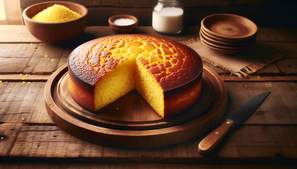 Bolo de fubá tradicional pronto para servir