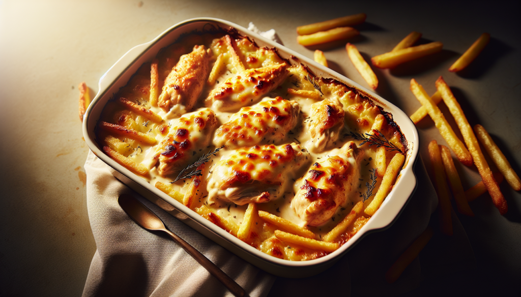 Fricassê de frango cremoso gratinado com queijo e batata palha