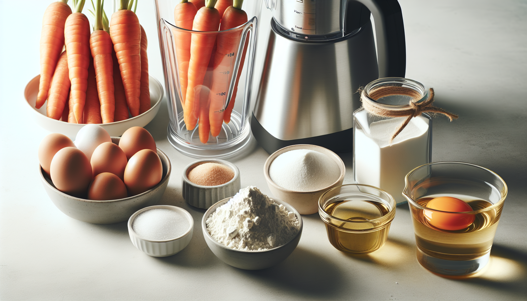 Ingredientes frescos para bolo de cenoura de liquidificador em close-up