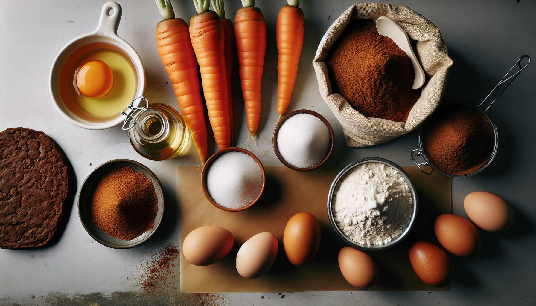 Ingredientes frescos para bolo de cenoura fofinho