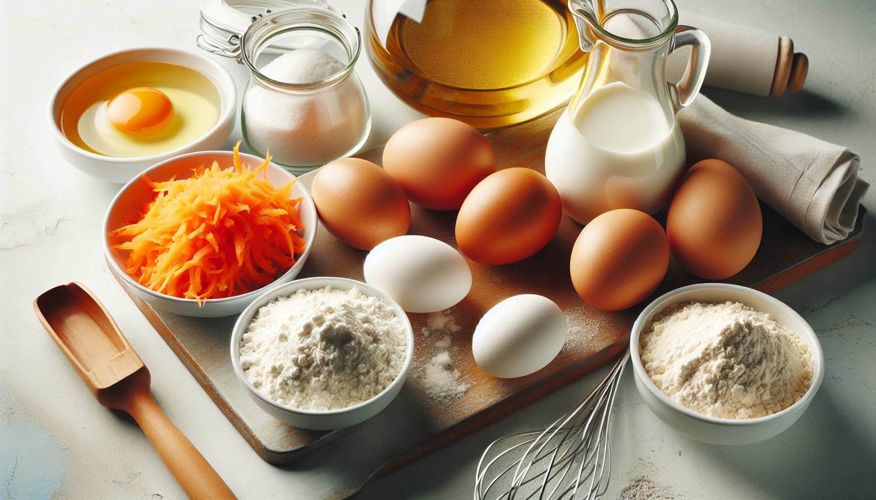 Close-up dos ingredientes para bolo de cenoura simples