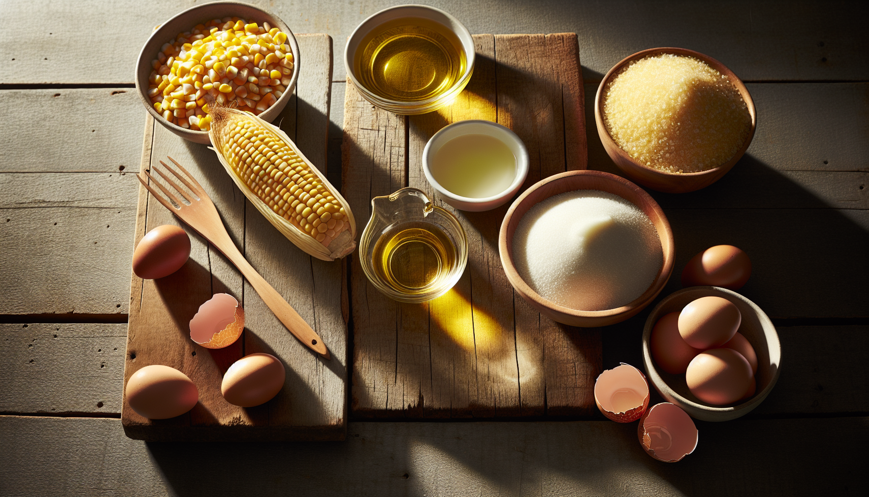 Ingredientes frescos para bolo de milho