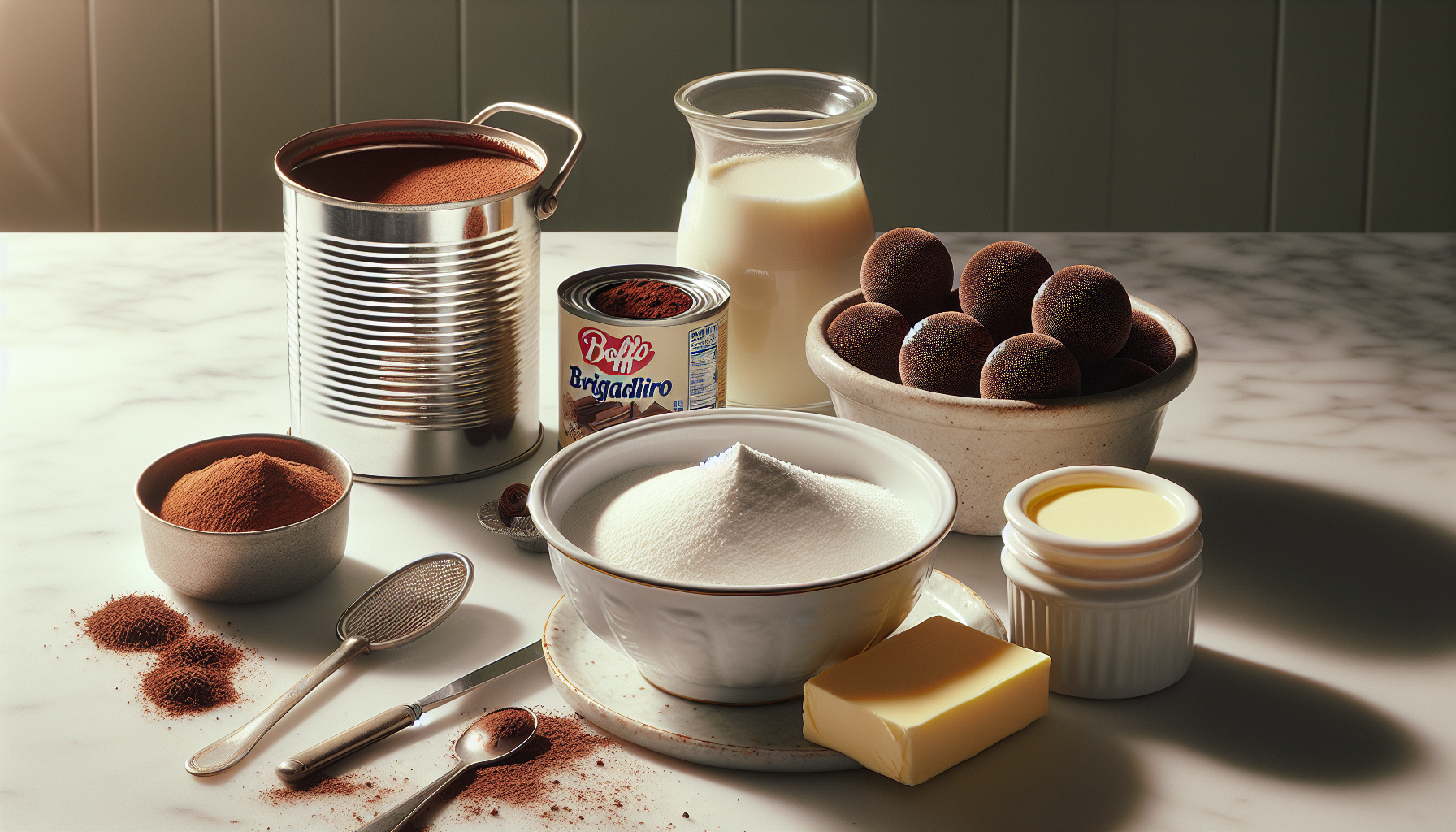 Ingredientes para receita de brigadeiro para enrolar em close-up