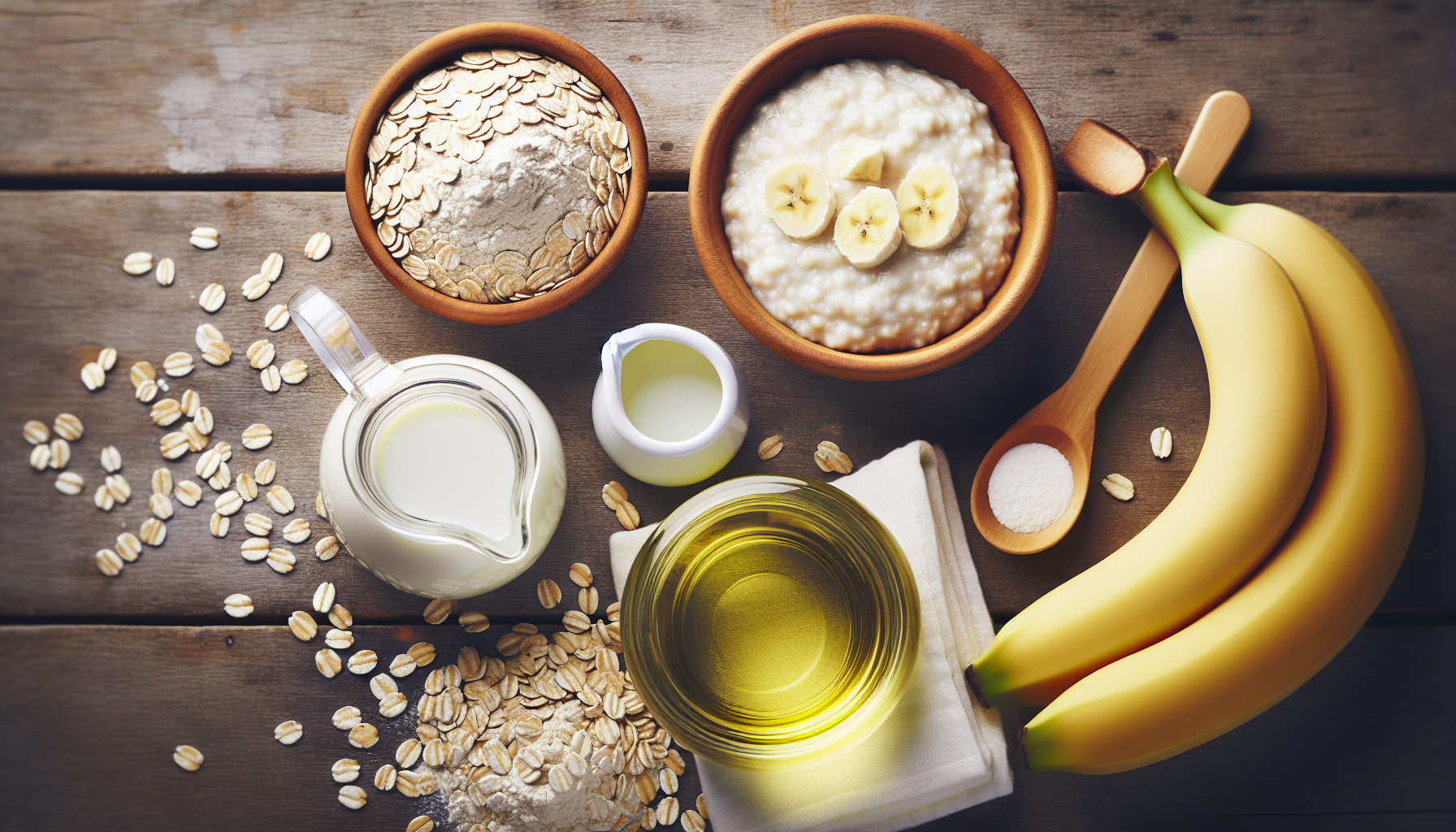 Ingredientes para receita de mingau de aveia para bebê de 6 meses