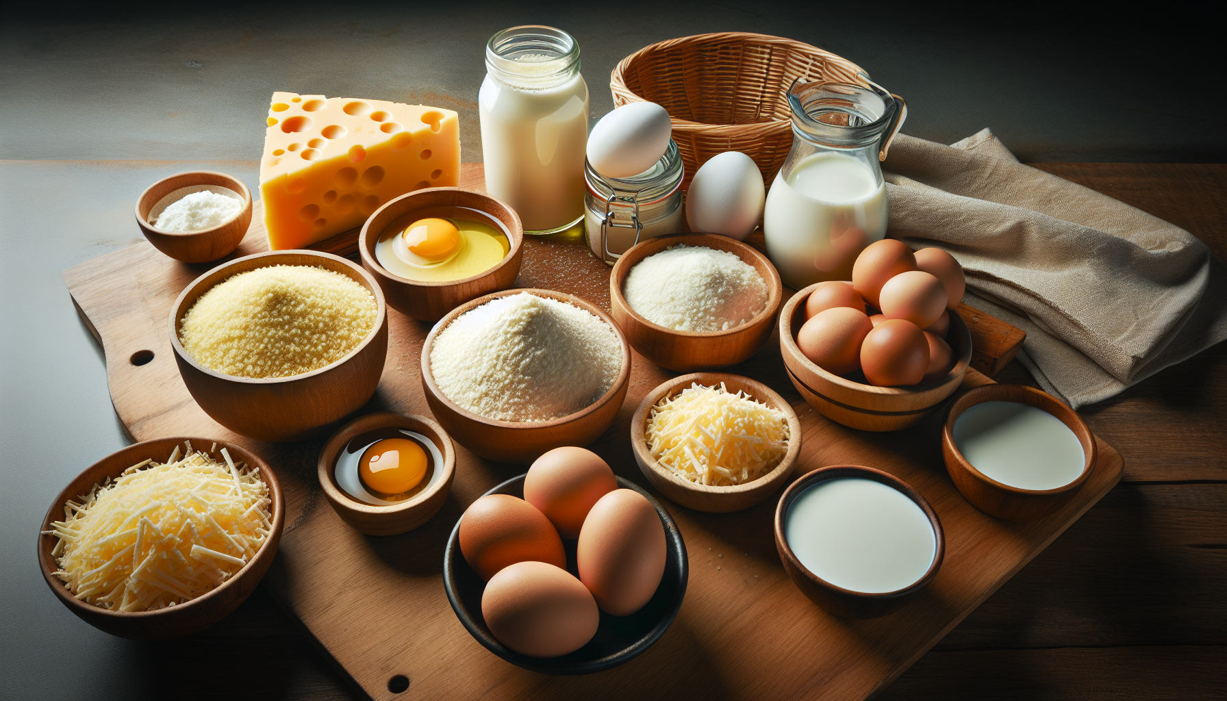 Ingredientes para receita de pão de queijo em close-up