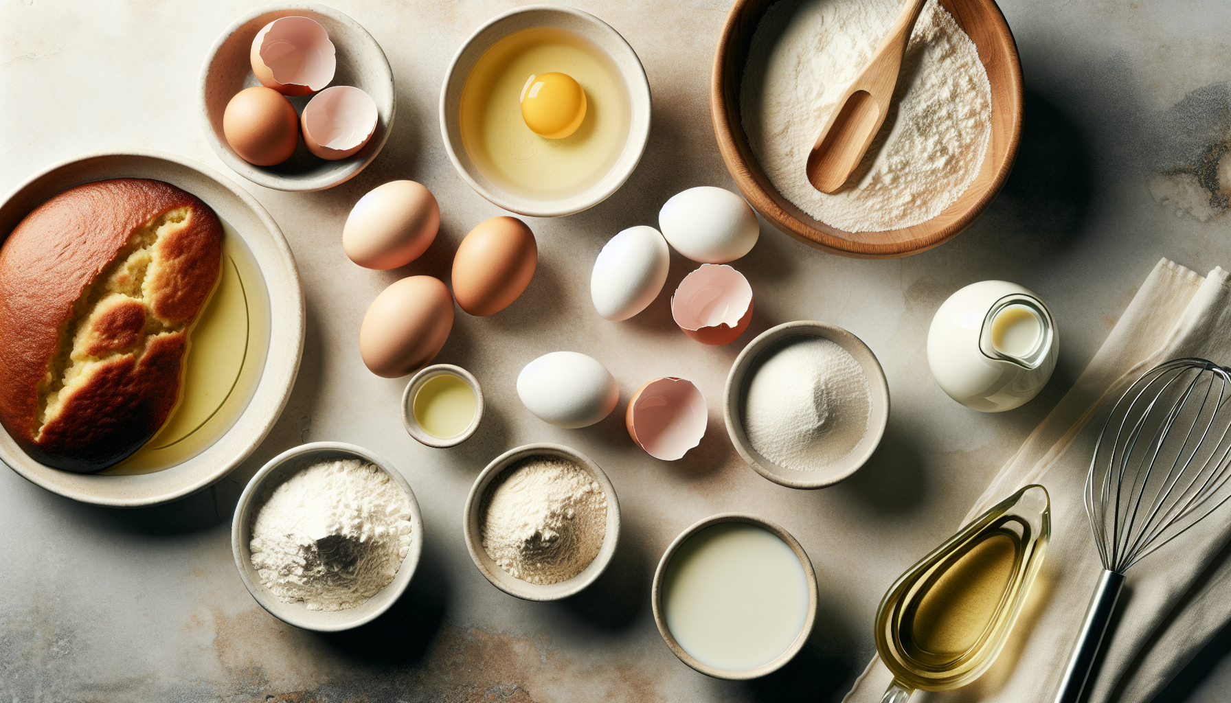 Ingredientes frescos para receita de bolo de leite
