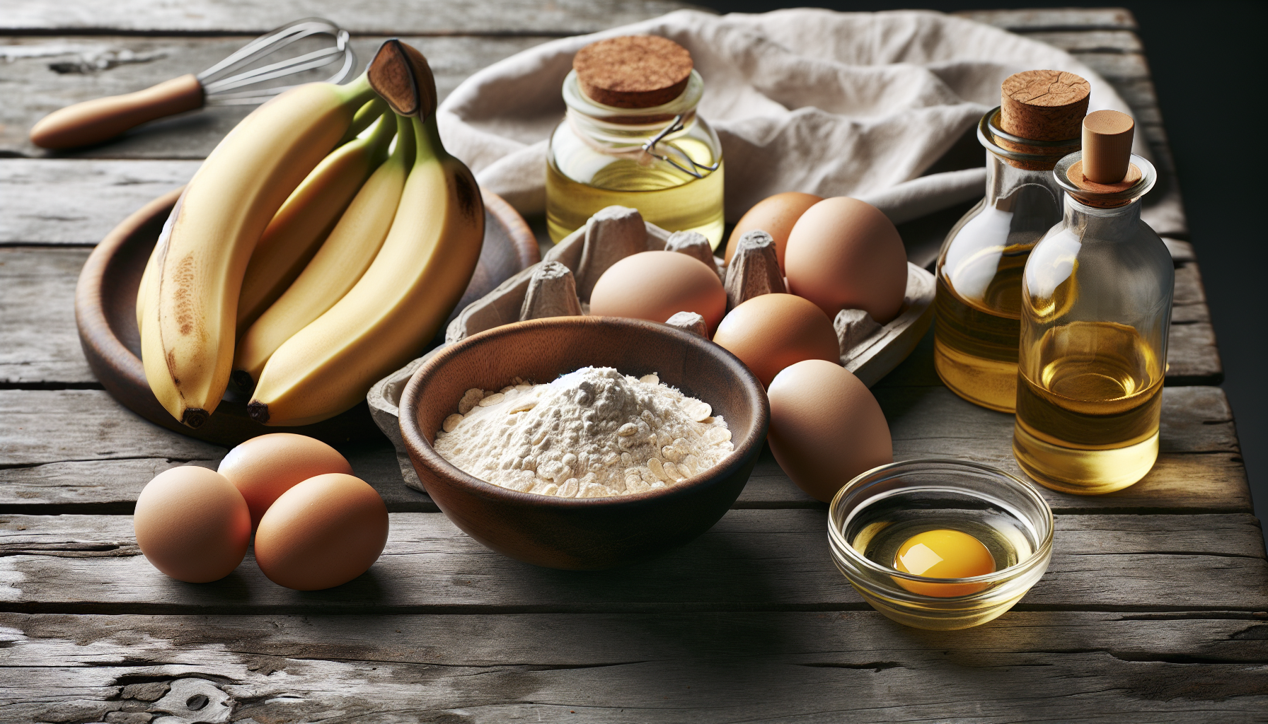 Ingredientes naturais para receita de panqueca para bebê em close-up