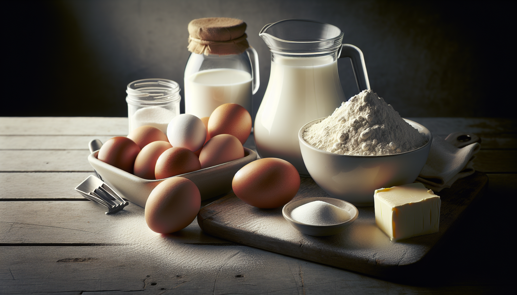 Ingredientes frescos para receita de panqueca simples em close-up