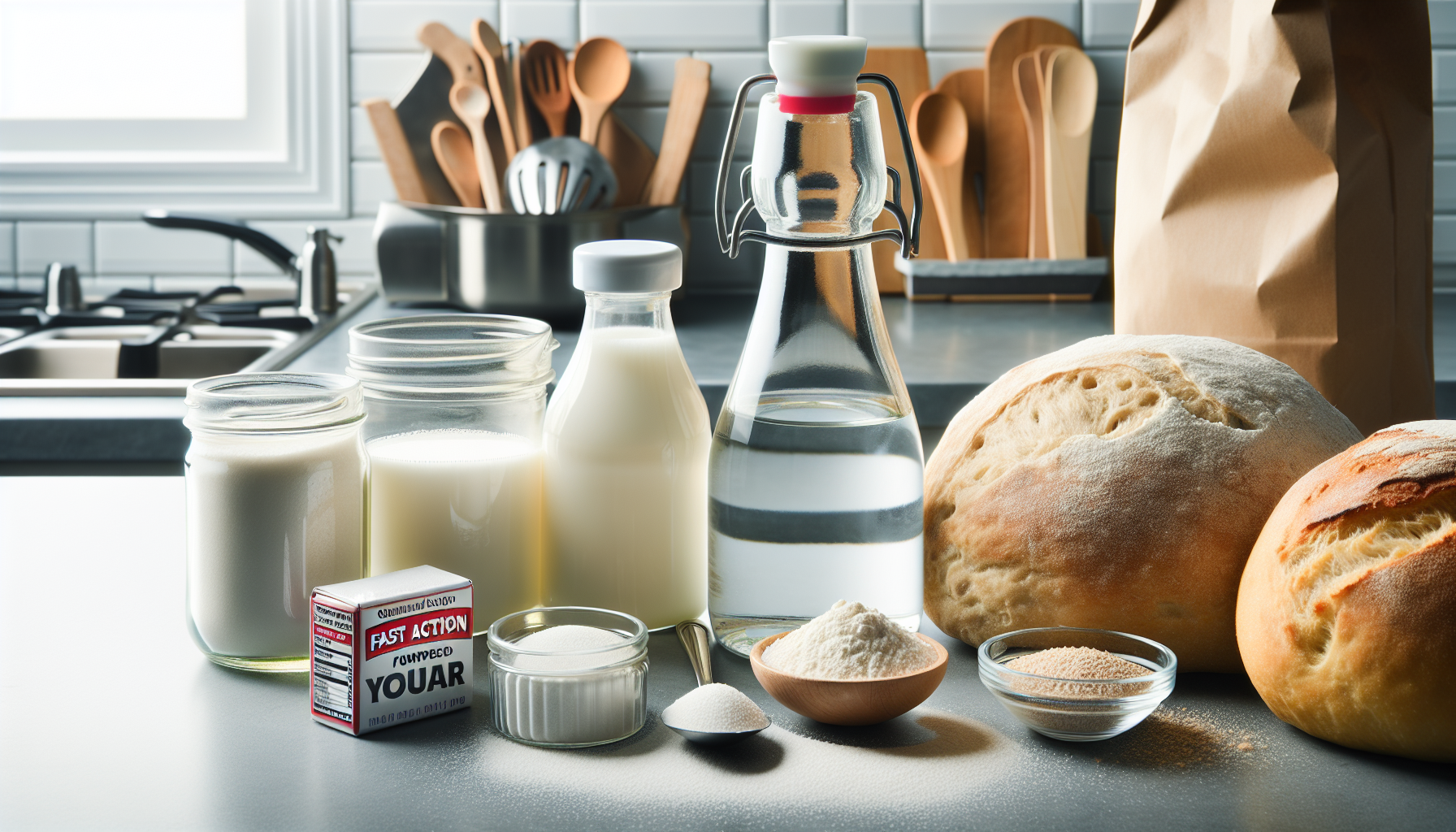 Ingredientes para receita de pão caseiro em close-up