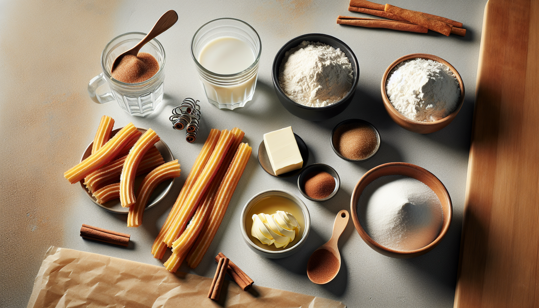 Ingredientes frescos para receita de churros em close-up