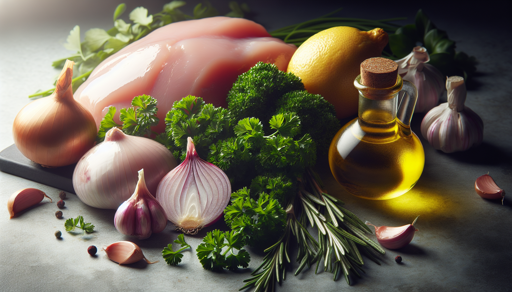 Close-up dos ingredientes frescos para receitas com peito de frango