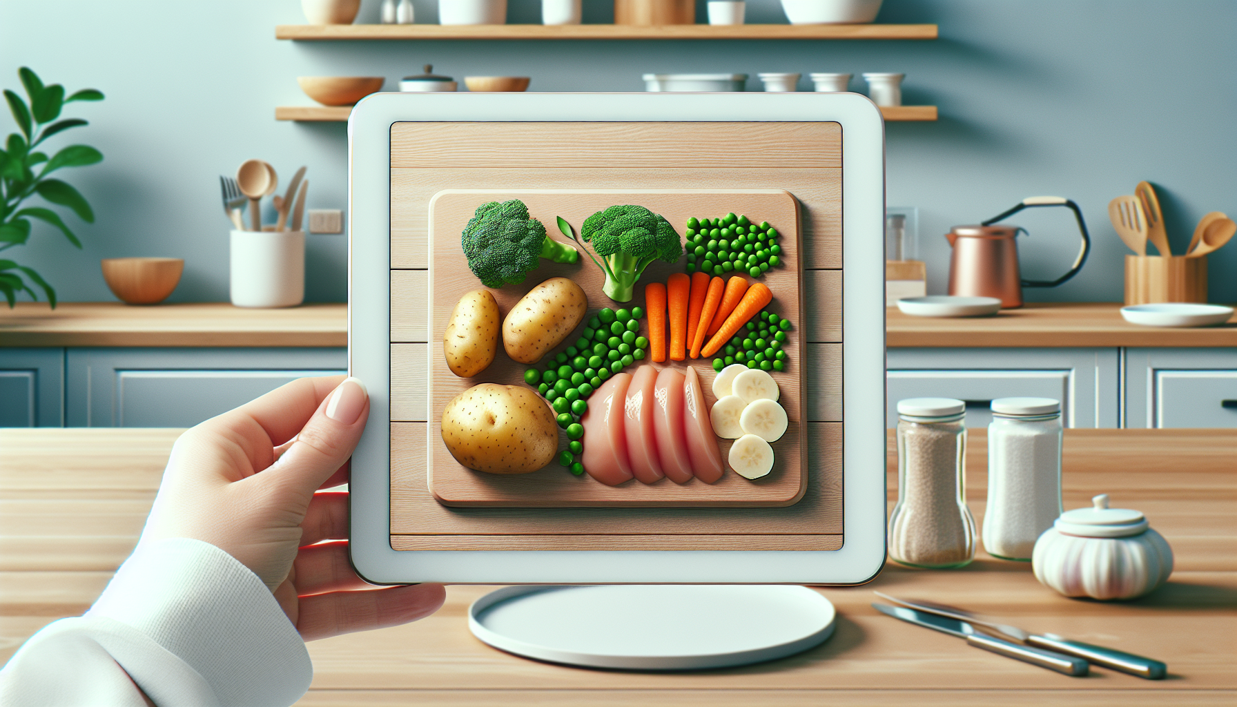 Ingredientes frescos para receita bebê 1 ano: batata, cenoura, ervilha e frango