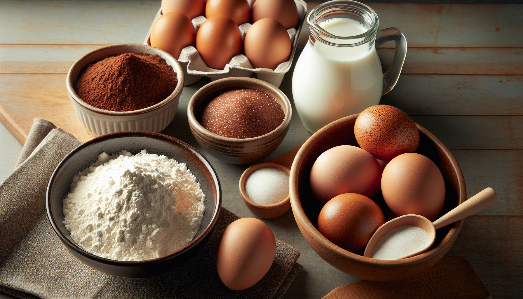 Ingredientes para receita bolo de chocolate em close-up