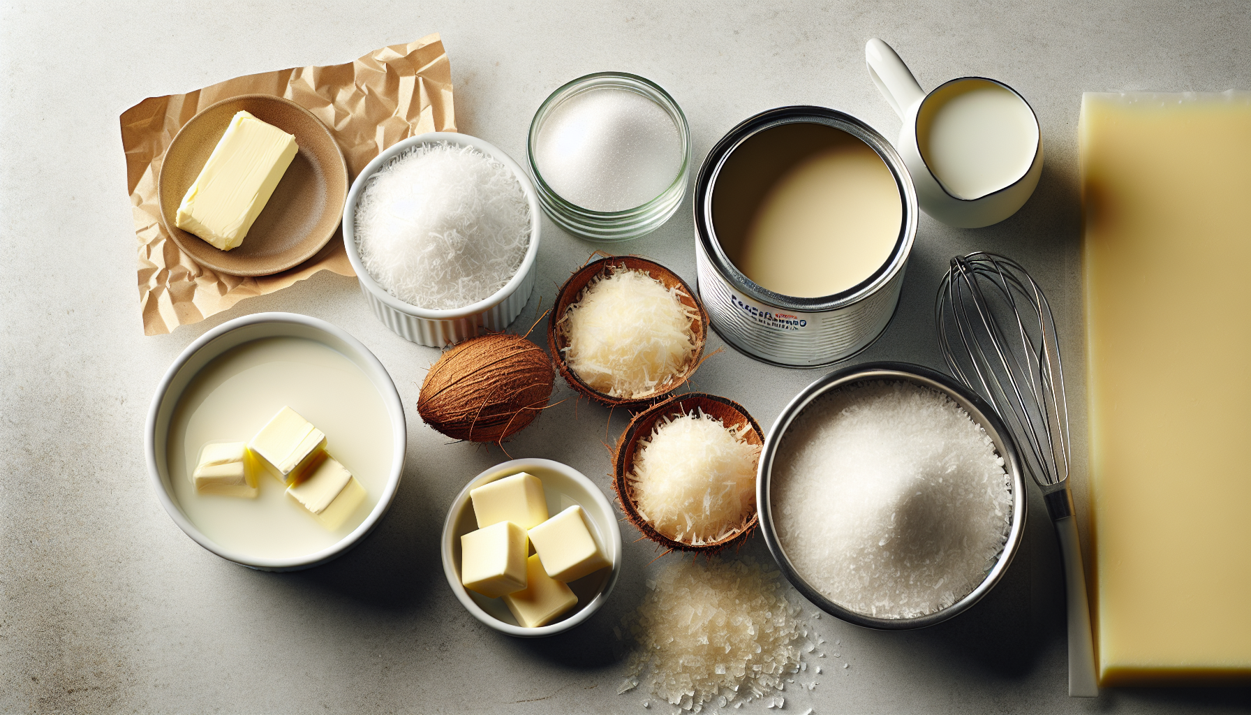 Ingredientes para receita de beijinho em close-up