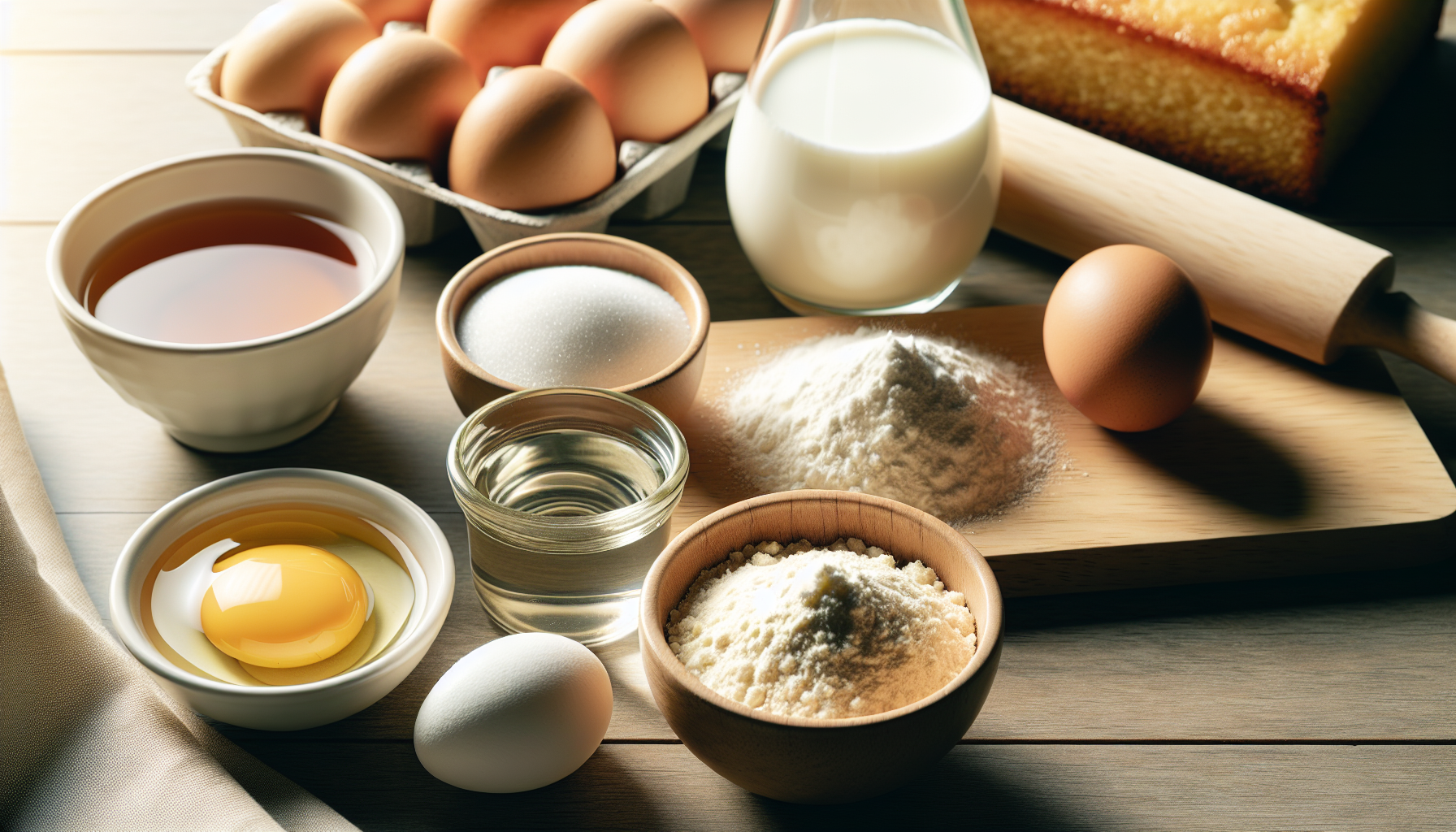 Ingredientes para receita de bolo simples em close-up