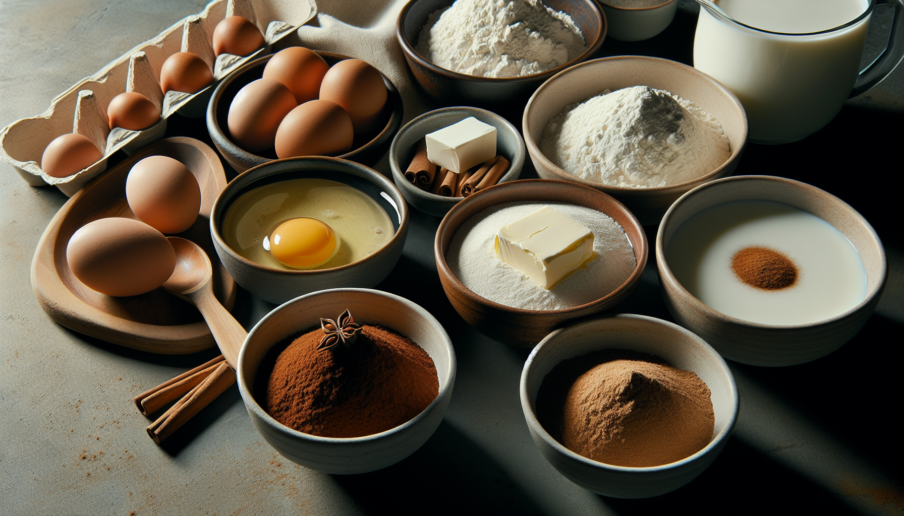 Ingredientes para receita de cuca em close-up