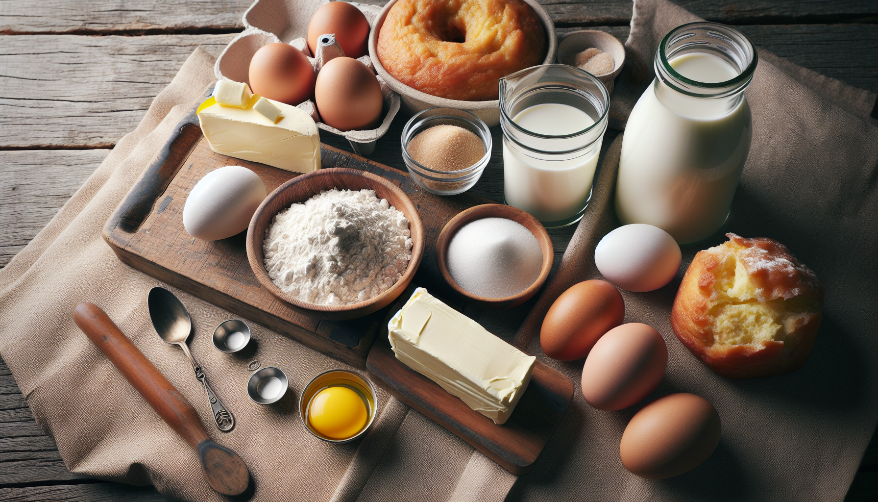 Ingredientes frescos para receita de donuts em close-up