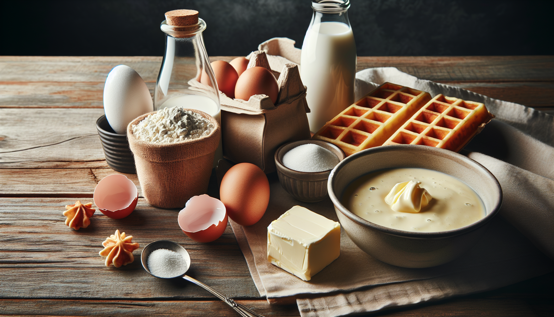 Ingredientes frescos para receita de waffle em close-up