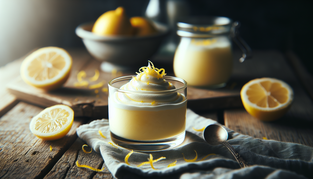 Mousse de limão cremoso em taça transparente decorado com raspas de limão