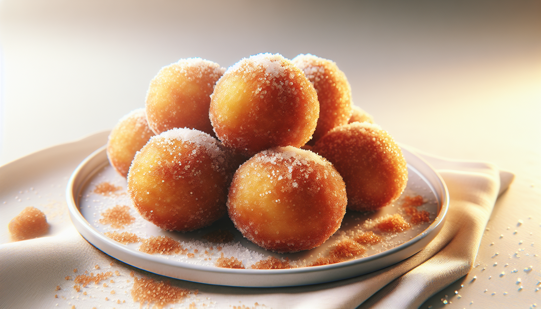 Bolinho de chuva pronto e dourado servido em prato branco