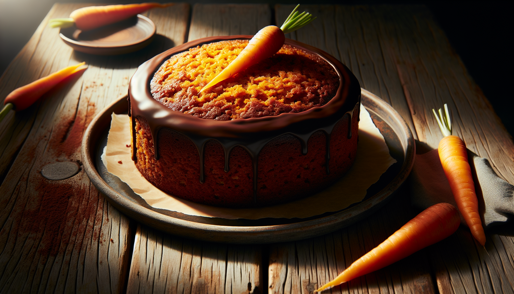 Bolo de cenoura pronto com cobertura de chocolate