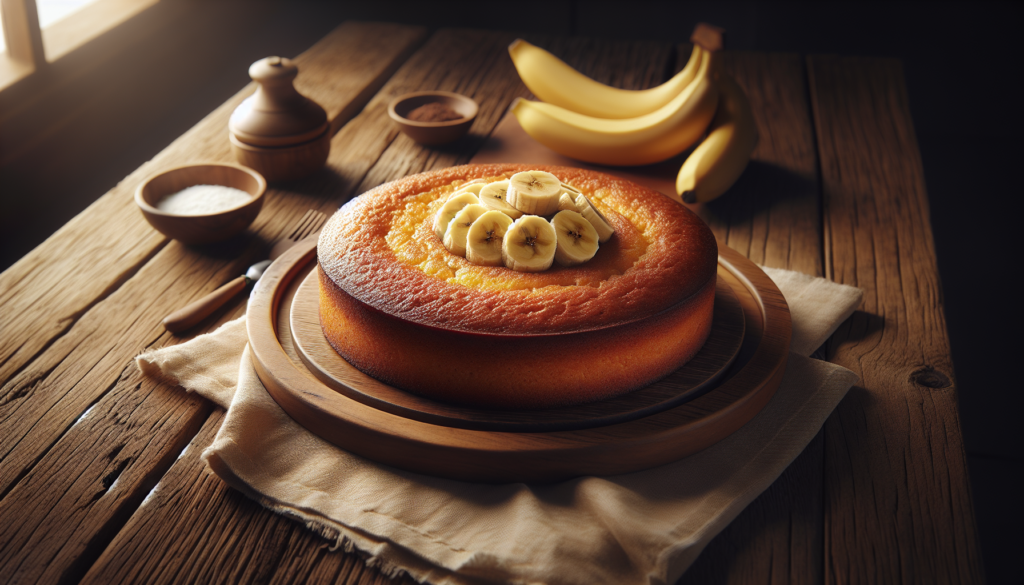 Bolo de banana fofinho e dourado pronto para servir