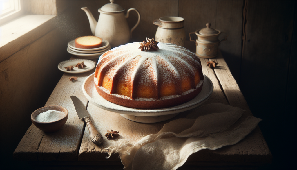 Bolo simples pronto, decorado com açúcar de confeiteiro