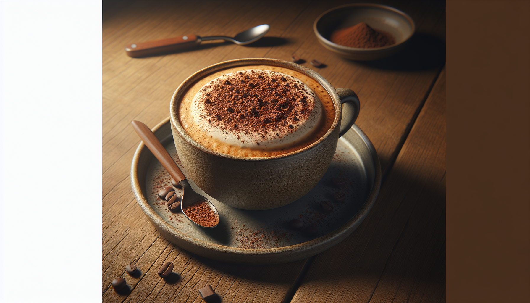 Receita de capuccino caseiro pronto em caneca com espuma cremosa e polvilhado com chocolate