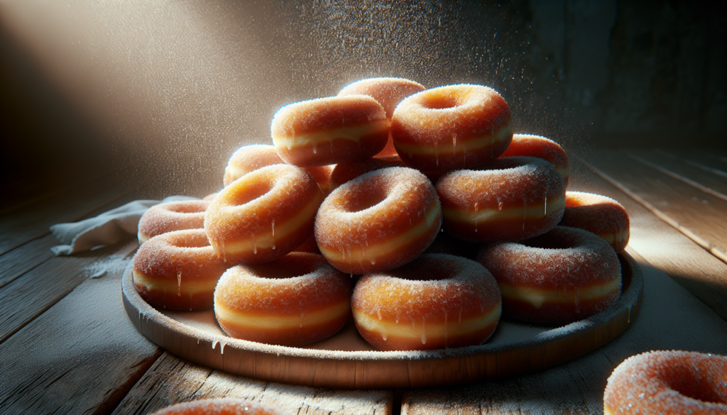 Donuts caseiros frescos e dourados prontos para servir