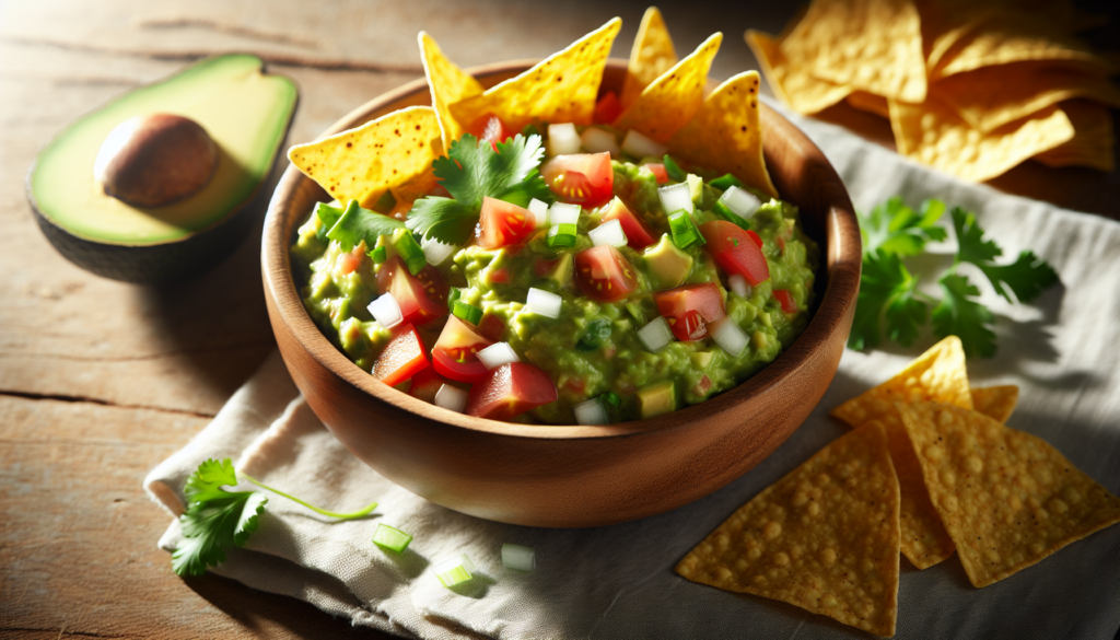 Receita de guacamole pronta servida em tigela com chips de milho