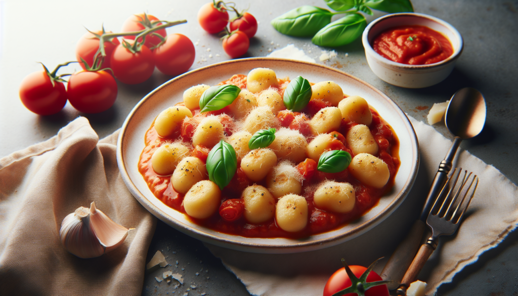 Receita de nhoque de batata pronto servido com molho de tomate