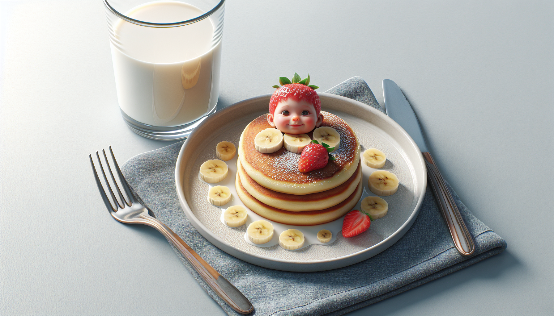 Panqueca para bebê pronta e decorada com frutas frescas