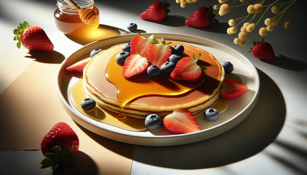 Panqueca simples pronta servida com mel e frutas