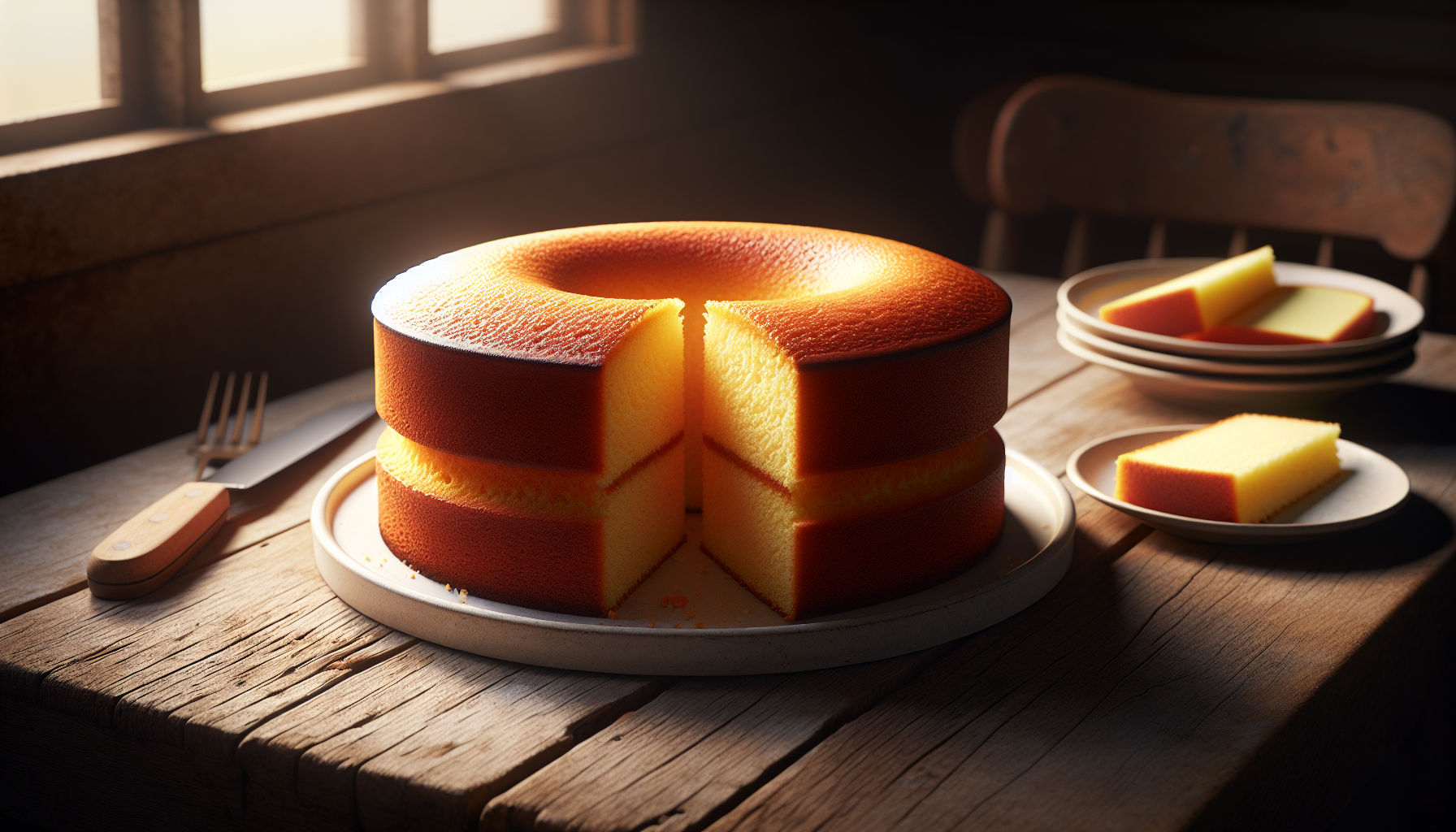 torta de liquidificador pronta e dourada servida em prato branco