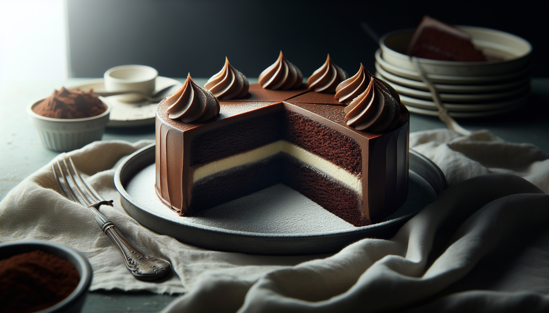 Bolo de chocolate com recheio cremoso e cobertura