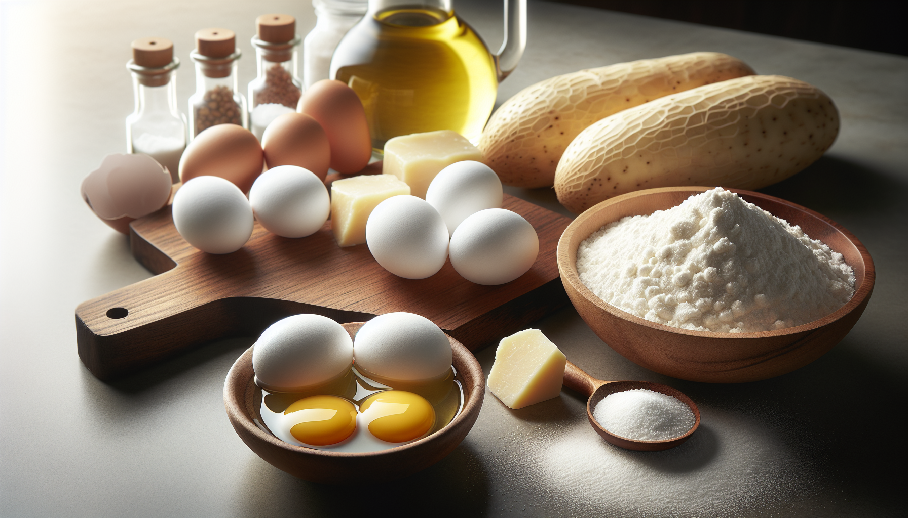 Ingredientes para receita de biscoitinho de polvilho em close-up