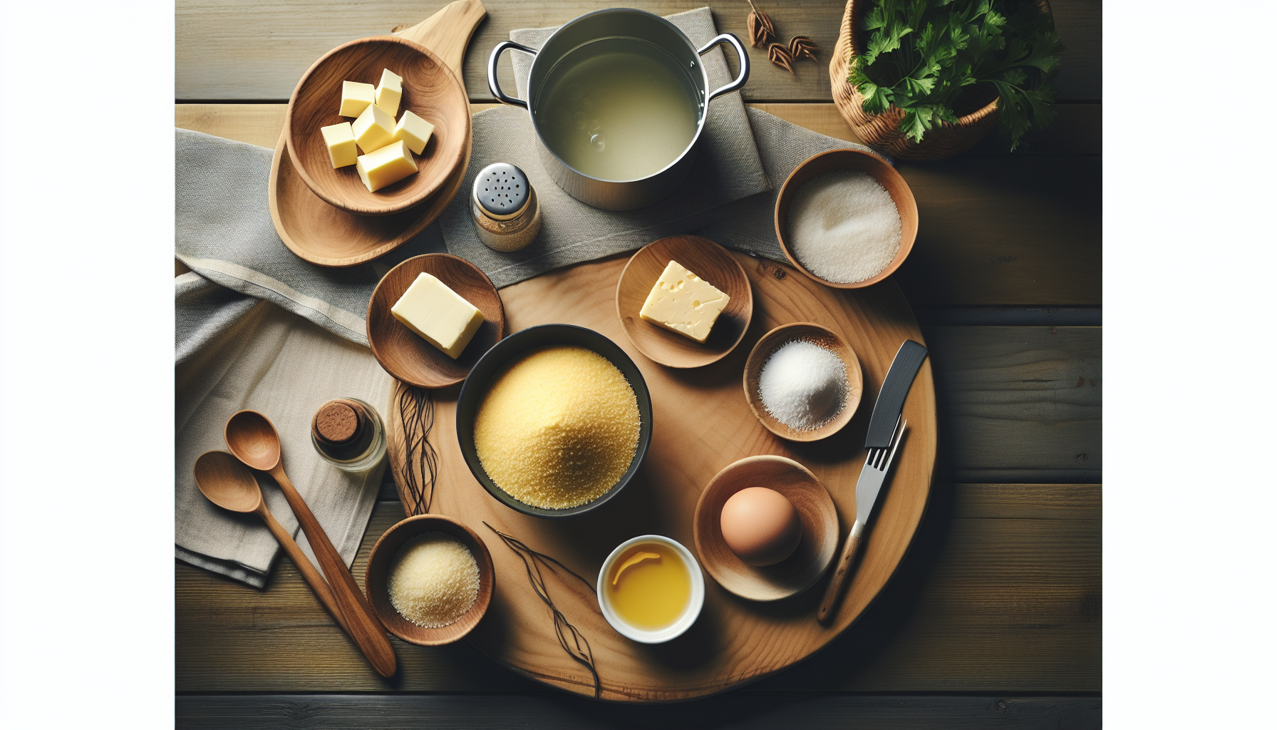 Ingredientes para fazer receita de polenta: fubá, água, manteiga e queijo parmesão
