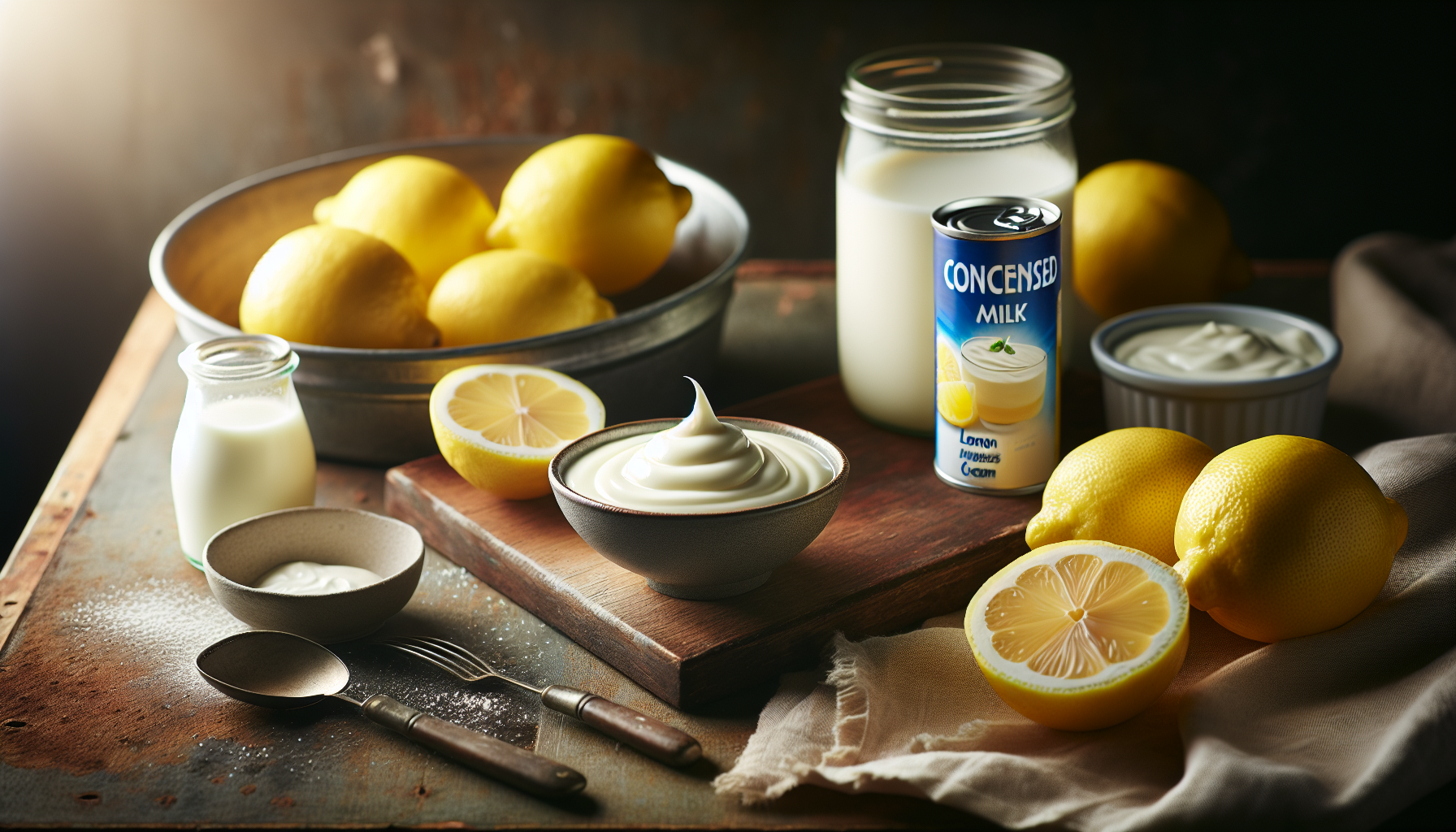 Ingredientes para mousse de limão: leite condensado, creme de leite, limão fresco
